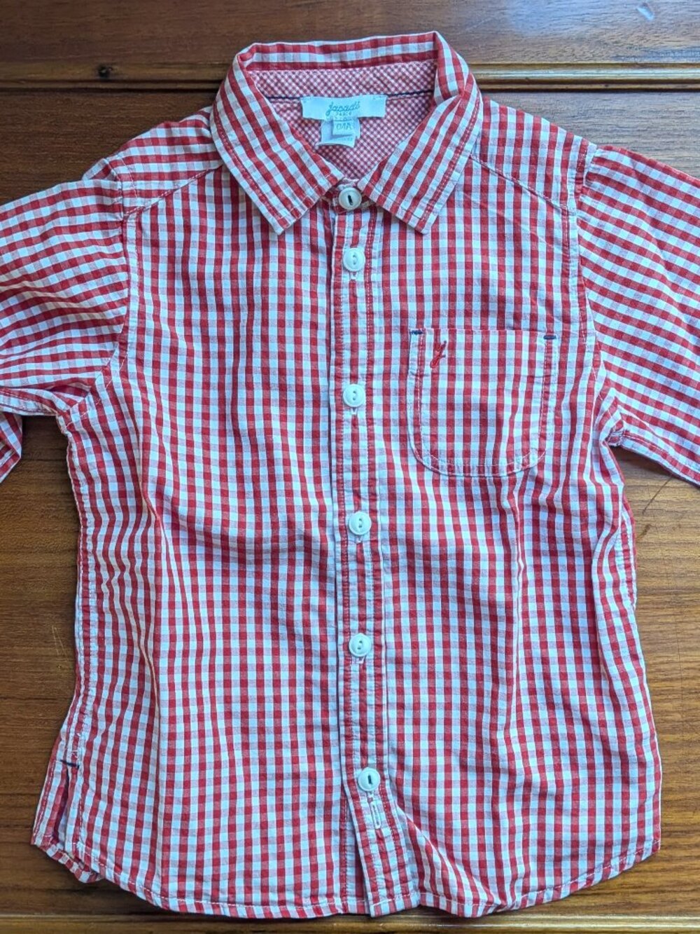 Jacadi Paris Red Gingham Button Down Shirt 4T Baby Boy